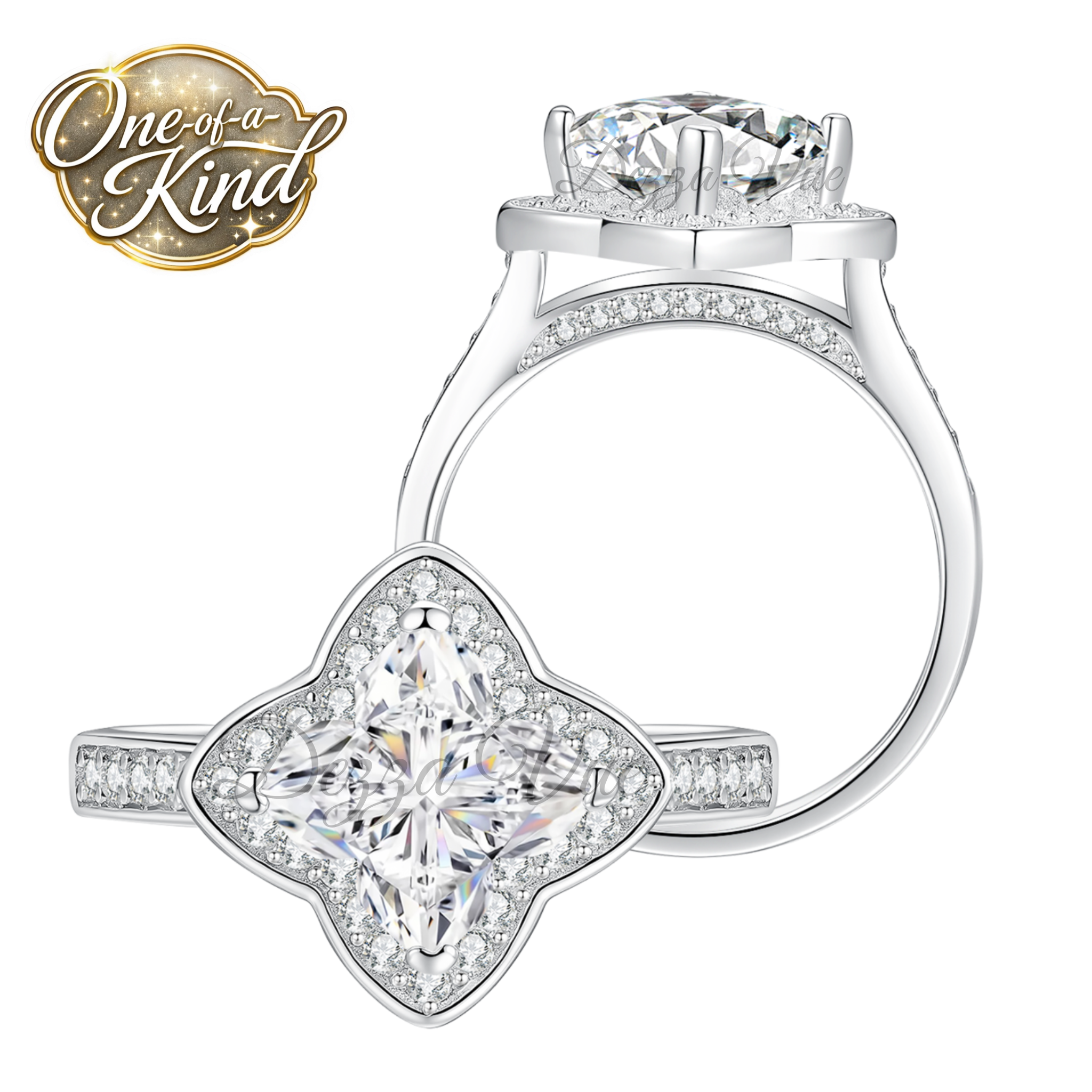 𝐁𝐥𝐨𝐨𝐦é 𝐑𝐢𝐧𝐠 | 2ct Bloom-Cut Moissanite Halo Pavé Ring | 14k Gold Vermeil