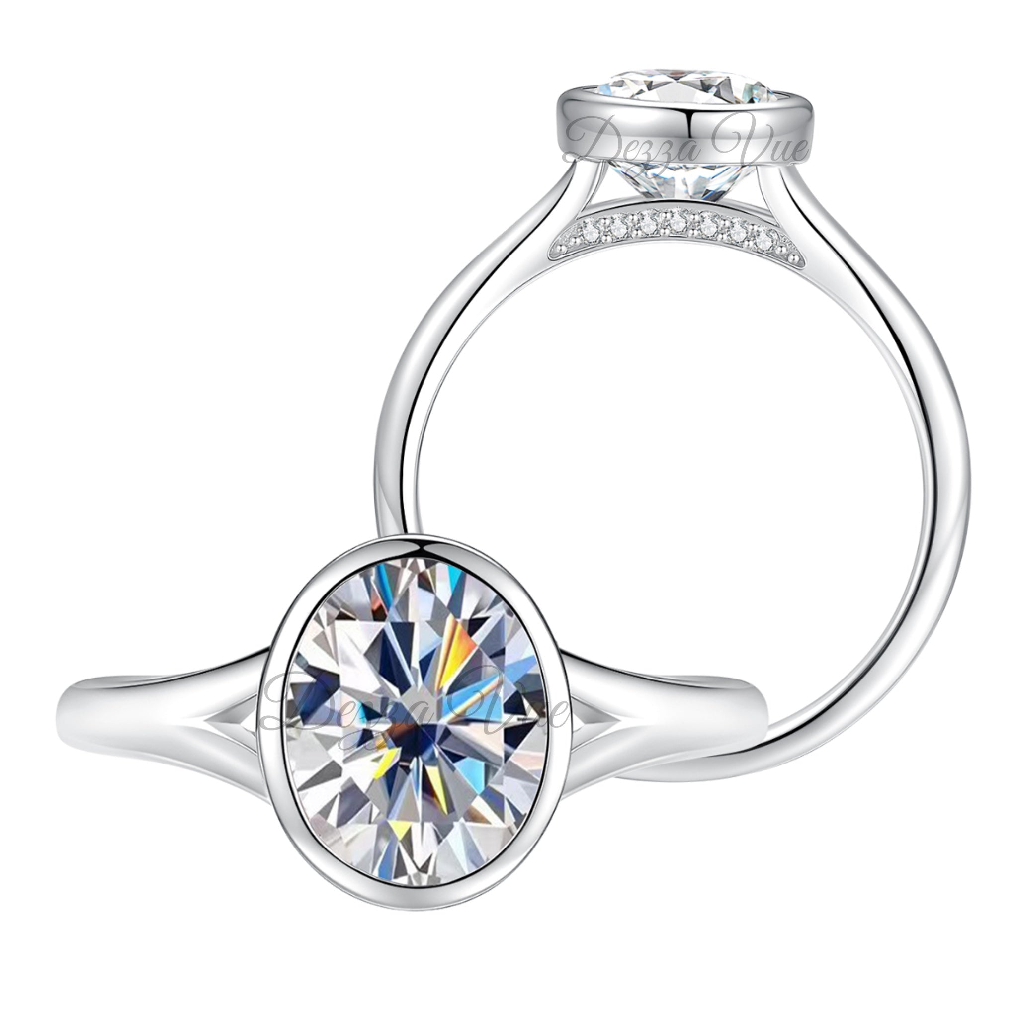 𝐋𝐮𝐦𝐢𝐧𝐚 𝐁𝐞𝐳𝐞𝐥 | 3CT Oval-Cut Moissanite Ring | 14K Gold Vermeil